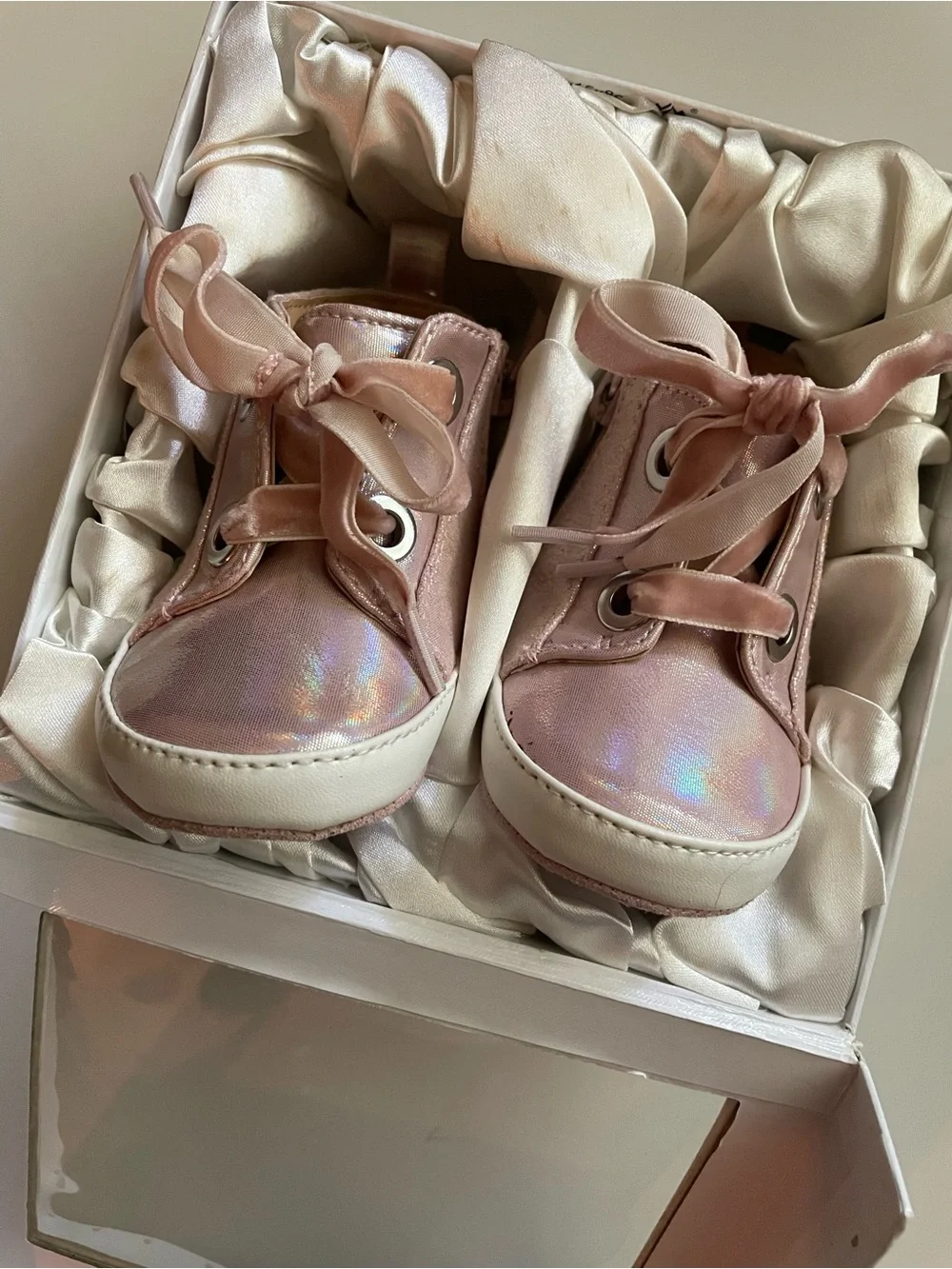 NWT & Box! Badgley Mischka Baby Tira High-Top Sneakers w/ Velvet Ribbon Laces